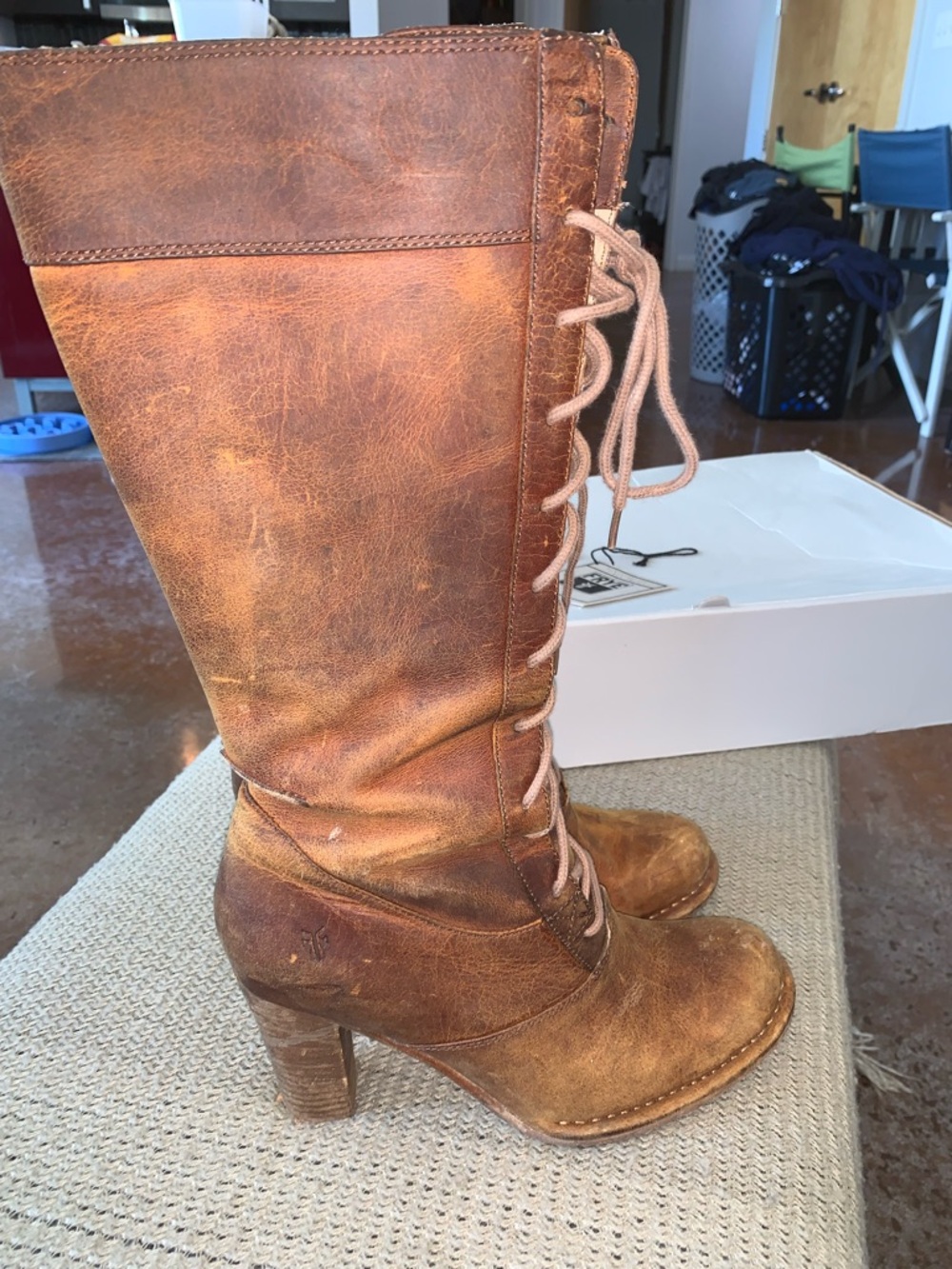 FRYE Villager Womens Brown Leather Lace-Up Knee Boots - Picture 4 of 9